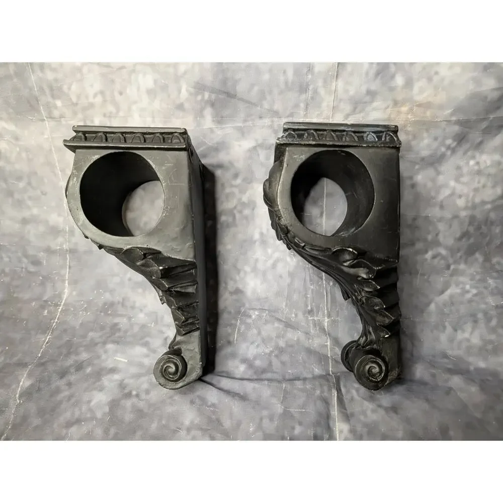 Set of 2 Black Resin Wall Sconce Decorative Curtain Rod Scarf Holder Corbel